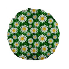 Flower Sunflower Yellow Green Leaf White Standard 15  Premium Round Cushions by Mariart