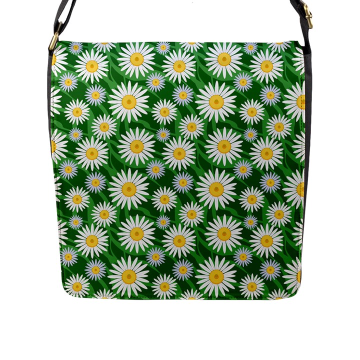 Flower Sunflower Yellow Green Leaf White Flap Messenger Bag (L) 