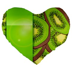 Fruit Slice Kiwi Green Large 19  Premium Flano Heart Shape Cushions by Mariart