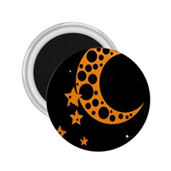 Moon Star Space Orange Black Light Night Circle Polka 2 25  Magnets