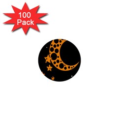 Moon Star Space Orange Black Light Night Circle Polka 1  Mini Buttons (100 Pack)  by Mariart