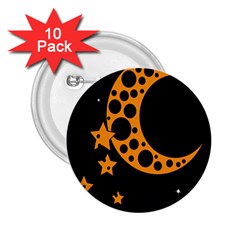 Moon Star Space Orange Black Light Night Circle Polka 2 25  Buttons (10 Pack) 