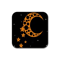 Moon Star Space Orange Black Light Night Circle Polka Rubber Coaster (square)  by Mariart