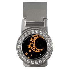 Moon Star Space Orange Black Light Night Circle Polka Money Clips (cz)  by Mariart