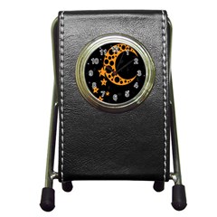 Moon Star Space Orange Black Light Night Circle Polka Pen Holder Desk Clocks by Mariart