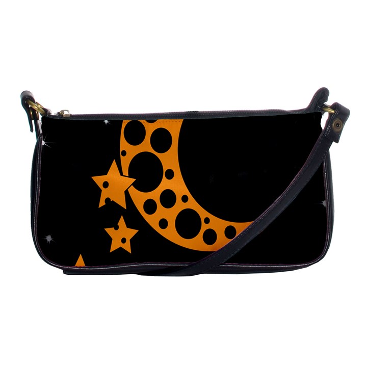 Moon Star Space Orange Black Light Night Circle Polka Shoulder Clutch Bags