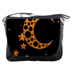Moon Star Space Orange Black Light Night Circle Polka Messenger Bags by Mariart