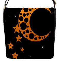 Moon Star Space Orange Black Light Night Circle Polka Flap Messenger Bag (s) by Mariart