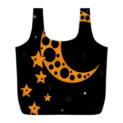 Moon Star Space Orange Black Light Night Circle Polka Full Print Recycle Bags (l)  by Mariart