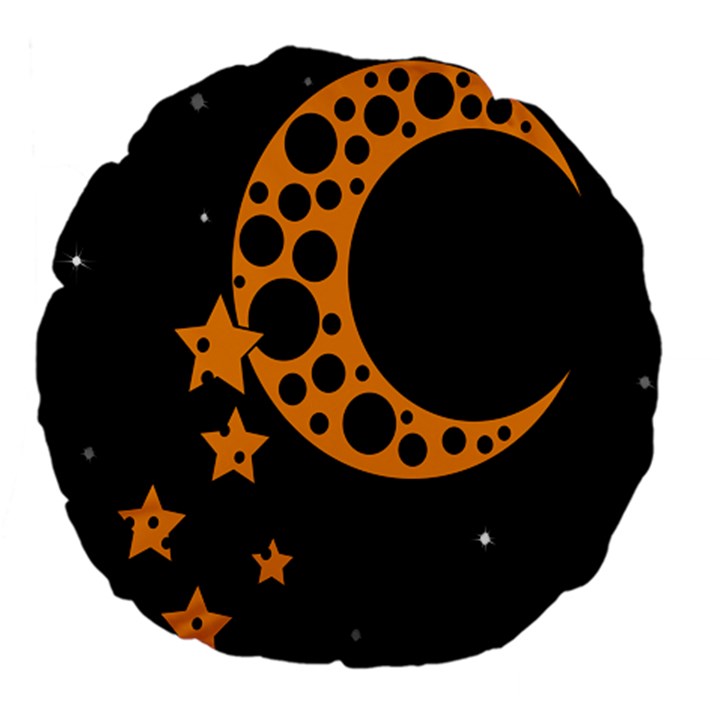 Moon Star Space Orange Black Light Night Circle Polka Large 18  Premium Flano Round Cushions