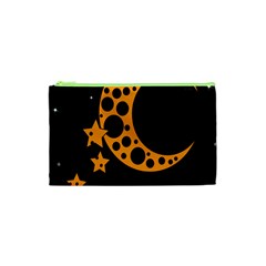 Moon Star Space Orange Black Light Night Circle Polka Cosmetic Bag (xs) by Mariart