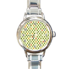 Merry Christmas Polka Dot Circle Snow Tree Green Orange Red Gray Round Italian Charm Watch by Mariart