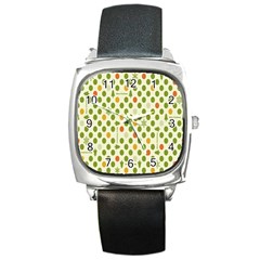 Merry Christmas Polka Dot Circle Snow Tree Green Orange Red Gray Square Metal Watch by Mariart