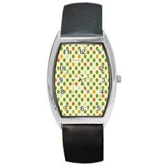 Merry Christmas Polka Dot Circle Snow Tree Green Orange Red Gray Barrel Style Metal Watch by Mariart