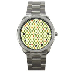 Merry Christmas Polka Dot Circle Snow Tree Green Orange Red Gray Sport Metal Watch by Mariart