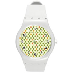 Merry Christmas Polka Dot Circle Snow Tree Green Orange Red Gray Round Plastic Sport Watch (m) by Mariart