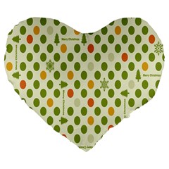 Merry Christmas Polka Dot Circle Snow Tree Green Orange Red Gray Large 19  Premium Flano Heart Shape Cushions by Mariart