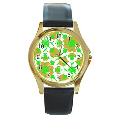 Graphic Floral Seamless Pattern Mosaic Round Gold Metal Watch by dflcprints