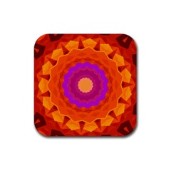 Mandala Orange Pink Bright Rubber Coaster (square)  by Nexatart