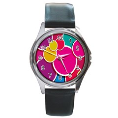 Paint Circle Red Pink Yellow Blue Green Polka Round Metal Watch