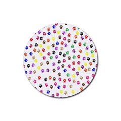 Paw Prints Dog Cat Color Rainbow Animals Rubber Round Coaster (4 Pack) 