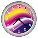 Rainbow Space Red Pink Purple Blue Yellow White Star Wall Clocks (Silver)  Front