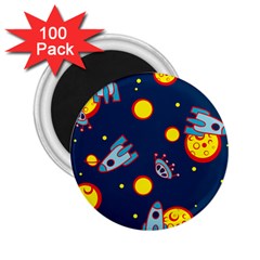Rocket Ufo Moon Star Space Planet Blue Circle 2 25  Magnets (100 Pack) 