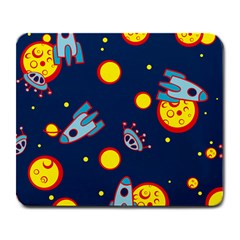 Rocket Ufo Moon Star Space Planet Blue Circle Large Mousepads by Mariart