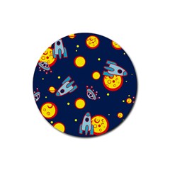 Rocket Ufo Moon Star Space Planet Blue Circle Rubber Coaster (round)  by Mariart