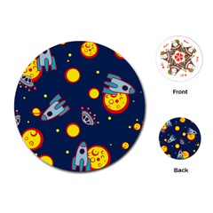 Rocket Ufo Moon Star Space Planet Blue Circle Playing Cards (round) 