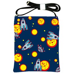 Rocket Ufo Moon Star Space Planet Blue Circle Shoulder Sling Bags