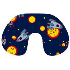 Rocket Ufo Moon Star Space Planet Blue Circle Travel Neck Pillows