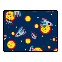 Rocket Ufo Moon Star Space Planet Blue Circle Double Sided Fleece Blanket (small) 