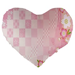 Sakura Flower Floral Pink Star Plaid Wave Chevron Large 19  Premium Flano Heart Shape Cushions by Mariart