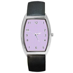 Plaid Purple White Line Barrel Style Metal Watch