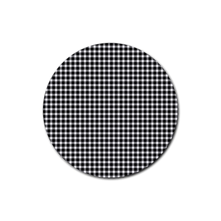 Plaid Black White Line Rubber Coaster (Round) 