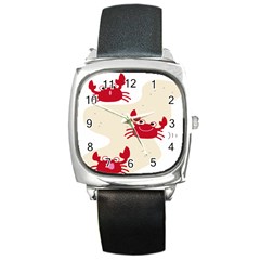 Sand Animals Red Crab Square Metal Watch