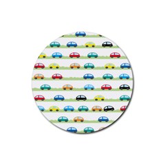 Small Car Red Yellow Blue Orange Black Kids Rubber Round Coaster (4 Pack) 