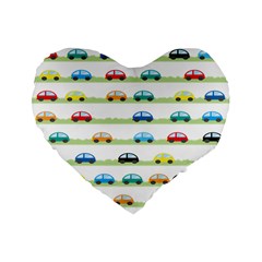 Small Car Red Yellow Blue Orange Black Kids Standard 16  Premium Flano Heart Shape Cushions by Mariart