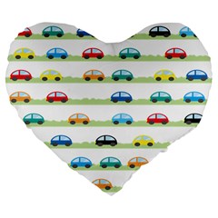 Small Car Red Yellow Blue Orange Black Kids Large 19  Premium Flano Heart Shape Cushions by Mariart