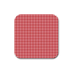 Plaid Red White Line Rubber Square Coaster (4 Pack) 
