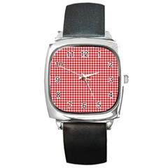 Plaid Red White Line Square Metal Watch