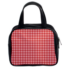 Plaid Red White Line Classic Handbags (2 Sides) by Mariart