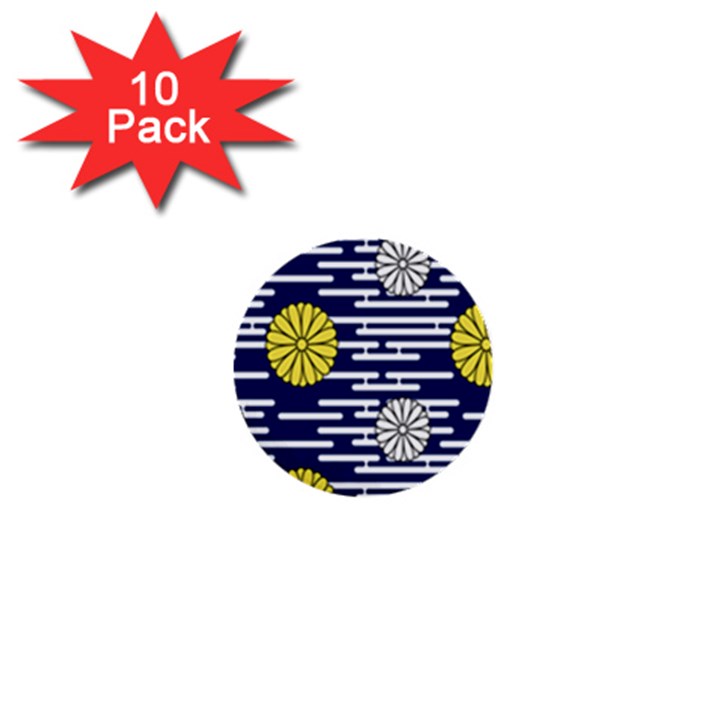 Sunflower Line Blue Yellpw 1  Mini Buttons (10 pack) 