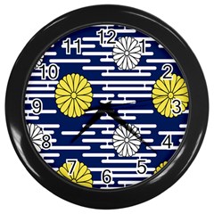 Sunflower Line Blue Yellpw Wall Clocks (Black)