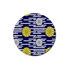 Sunflower Line Blue Yellpw Rubber Round Coaster (4 pack) 