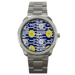 Sunflower Line Blue Yellpw Sport Metal Watch