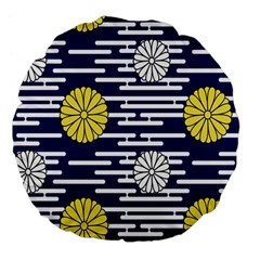 Sunflower Line Blue Yellpw Large 18  Premium Flano Round Cushions