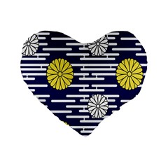 Sunflower Line Blue Yellpw Standard 16  Premium Flano Heart Shape Cushions by Mariart