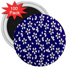 Star Flower Blue White 3  Magnets (100 Pack)